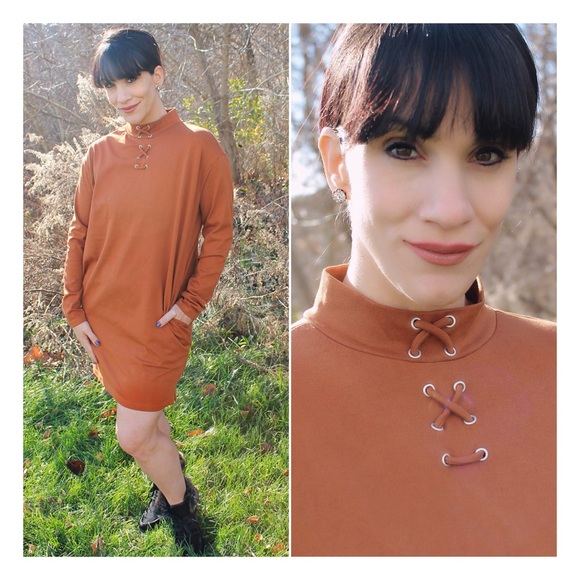 Very J Dresses & Skirts - Very J Boutique Rust Shift Dress with Laced Neck